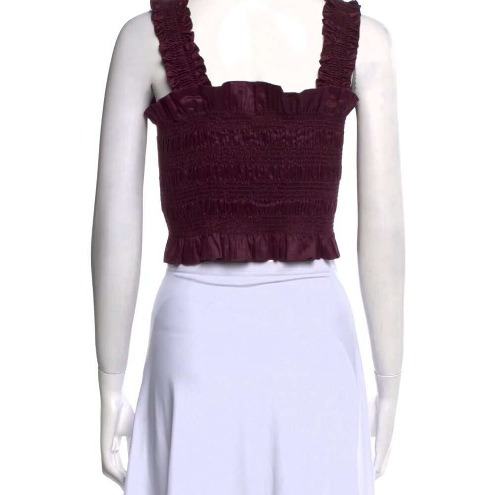 Rebecca Taylor maroon purple ruffle smocked crop top XS - Picture 2 of 2